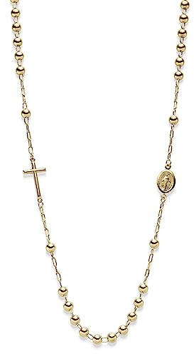 Rosenkranz 5mm Kugelkette mit Kreuz und Amulett 585 Gold Gelbgold 55cm
