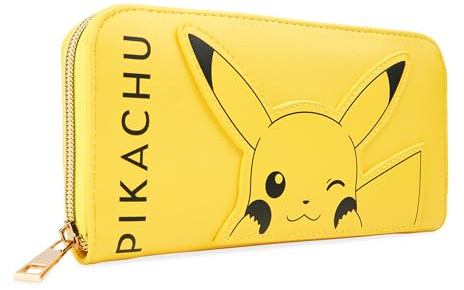 Pokemon Brieftasche Damen - Damen Geldbörse Groß, zweiseitig, viele Fächer und Kartenschlitze, mit Reißverschluss