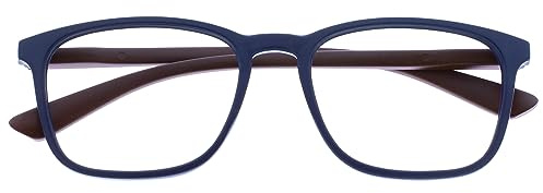 OPULIZE Max Lesebrille - Klassische große rechteckige Fassung - Brille in mattem Marineblau mit kastanienbraunen Bügeln - Herren Damen - R78-3 - +1,00