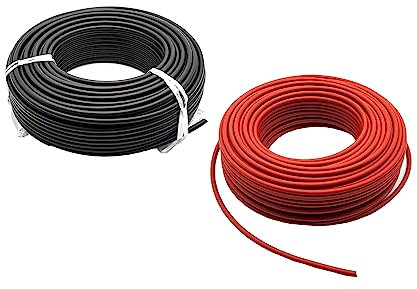 Solarsys® - 50m Cavo di Prolunga per Pannelli Solari da, un Kit Rosso e uno Nero da 4 mm² - 1500V DC Classificati - Filo di Qualità a Doppio Isolamento (50M, 4 mm²)