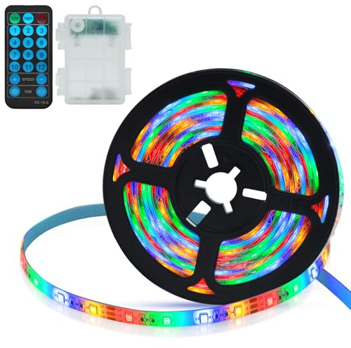 ZAIYW LED Streifen Batterie, 2 Meter 192 LED Strip Batteriebetrieben Selbstklebend mit 12 Modi Timer, Wasserdicht LED Lichtband für TV, Schrank, Küche, Schlafzimmer Deko (Mehrfarbige)
