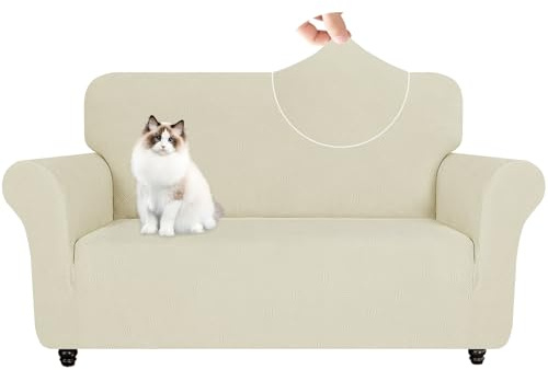 YSTELLAA Stretchigt Sofföverdrag Med Armstöd 2-Sits, Elastiskt Soffskydd Universell, Pet Soff Cover Töjbart Överdrag, Modernt Soffskydd Jacquard, Avtagbar Halkfri Fåtöljöverdrag, Beige