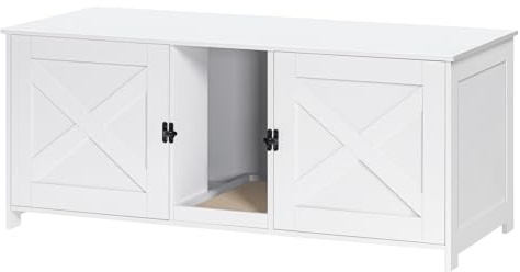 MAHANCRIS Katzenhaus, Katzenklo Schrank, Katzenschrank mit Doppeltür, für 2 Katzenklo, Versteckte Katzentoilette, mit 2 Schränken, Kratzbrett, Katzenstreumöbel für Innenbereich, weiß ACWWT1201