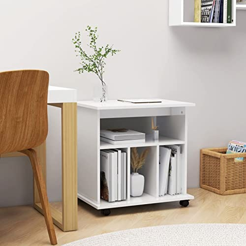 Festnight druckertisch mit Rollen Rollcontainer Bürowagen Beistellwagen Aktenschrank mit Rollen Rollschrank Hochglanz-Weiß 60x45x60 cm