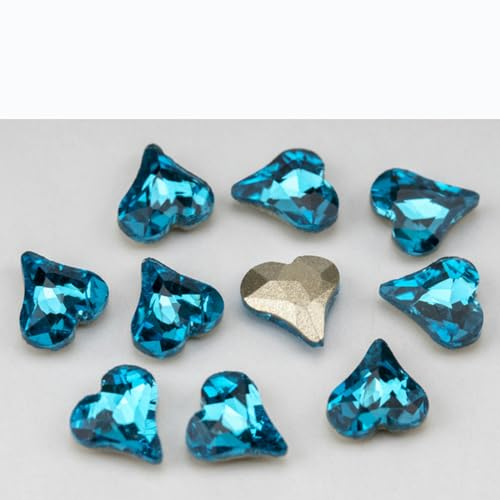 8 x 9 mm, 100 Stück, mehrfarbig, Herz, Glas, ausgefallene Strasssteine, Kristallspitze, glitzernde Steine für Nagelkunst, DIY, Basteln, Dekorationen, Seeblau, 8 x 9 mm, 100 Stück