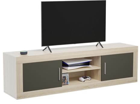 Somnia - Mueble de TV Moderno Modelo Mandi, 2 Compartimentos de Almacenamiento y 2 Puertas, Color Cambria - Grafito, Medidas: 50cm (Alto) x 180cm (Ancho) x 41,4cm (Fondo)
