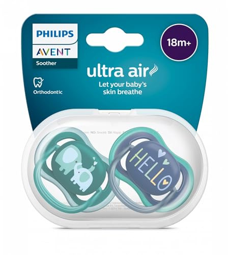 Philips AVENT Ultra-Air-Schnuller, ab 18 Monaten, fester Sauger für wachsende Zähne, SCF349/19
