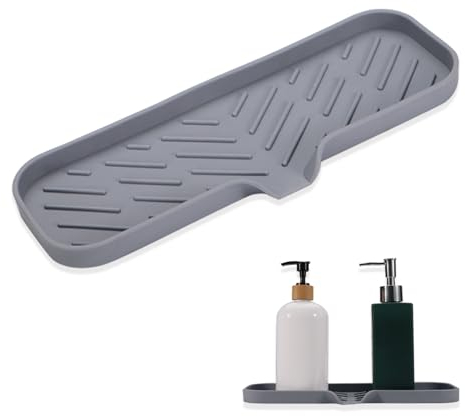 Roucerlin Portasapone in silicone da bagno con beccuccio di scarico, vassoio per sapone da cucina con drenaggio, lavello autodrenante, supporto per spugna, organizer per dispenser e lavabottiglie (L,