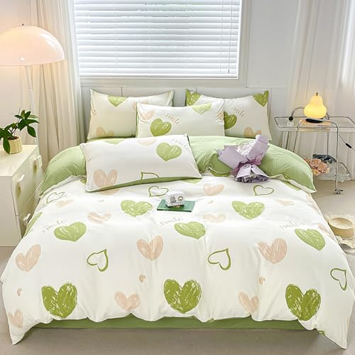 GETIYA Herzen Bettwäsche 135x200 Mikrofaser Bettwäsche Herz Muster Romantisch Herzmuster Bettwaesche Mädchen Damen Grün Herzen Muster Bettbezug Einzelbett mit 1 Kissenbezug 80x80