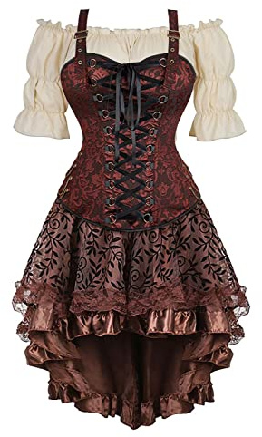 Josamogre Corset Jupe Robe Set Pirate Femme Bustier Steampunk Bretelles Top Sexy Halloweenn Vetement Viking