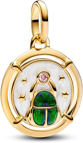 PANDORA Medallón de escarabajo ME, plata de ley con aleación de metal chapado en oro y circonitas, compatible con pulseras ME y Moments, 763413C01, talla única, Plata de ley, Circonita cúbica