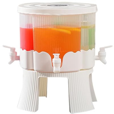 Beverage Dispenser with Tap and Stand, 360° Rotatable P-lastic Water Dispenser 4 Compartment, 1.5 Gallons Drinks Dispenser for Iced Tea Cocktail Juice Lemonade, Juice Dispenser for Fridge,