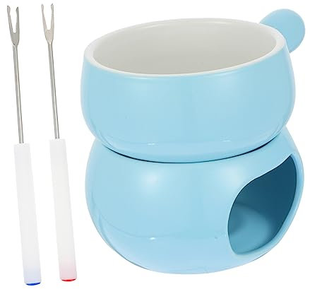 Mikinona Ice Cream Hot Pot Ceramic Fondue Cheese Melting Pot Handle Forks for Home Heating