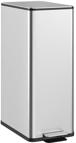 HOMCOM Cestino per rifiuti 20L Cestino a pedale Cestino per cosmetici Cestino per rifiuti con coperchio e pedale, cestino per rifiuti con contenitore interno, per soggiorno, ufficio, acciaio inox,
