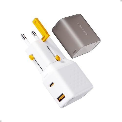VOLTME Adaptador Viaje Universal 35W, Cargador Internacional Adaptador Enchufe con 2 Puertos USB PD3.0 QC3.0 Blanco Compatible con iPhone 16 Pro MAX 15 Galaxy S24 Huawei, Móvil Portátil y Otros