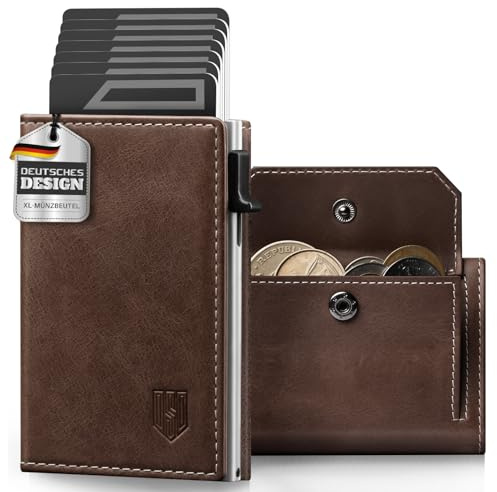 DODENSHA MagSnap Geldbörse Herren I Slim Wallet mit XL-Münzfach für 10+ Münzen I Kreditkartenetui Geldbeutel Herren für 10+ Karten I Magnetischer Verschluss Geldbörse I RFID Schutz I Braun Silbrig
