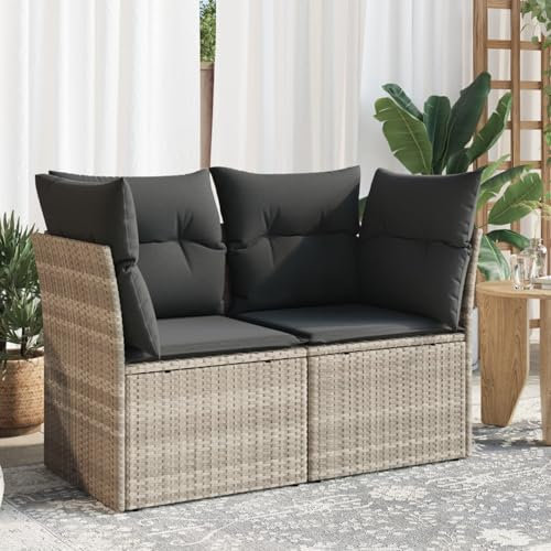 Xichuzi Gartensofa mit Kissen 2-Sitzer Hellgrau Poly Rattan, Gartenlounge, Garden Sofa, Balkonmöbel, Gartenmöbel, Loungemöbel - 366192