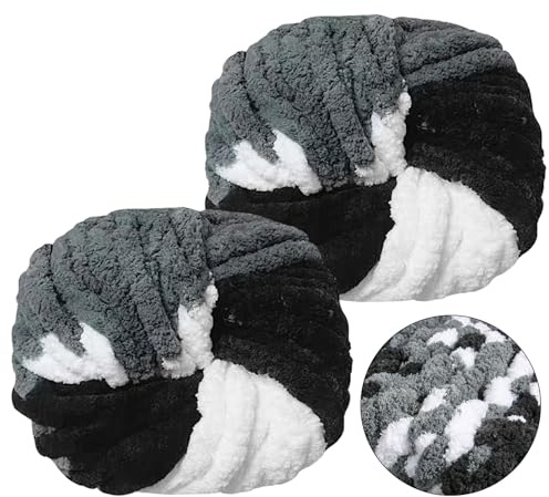 Bocguy Chunky Yarn, 2x250g Dicke Wolle zum Handstricken, XXL Wolle | Dickes Garn Häkeln Flauschige, Weiche Fingerstricken Wolle zum Häkeln Decke, Schals, Mützen, Zierkissen(Panda)