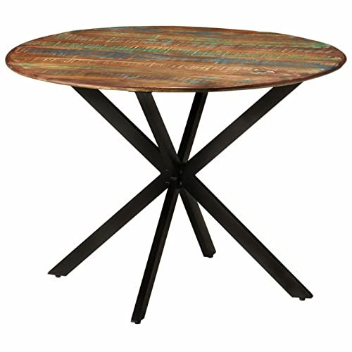 Homgoday Esstisch Ø 110 x 78 cm aus massivem Holz und Stahl, Gartentisch, Küchentisch für den Außenbereich