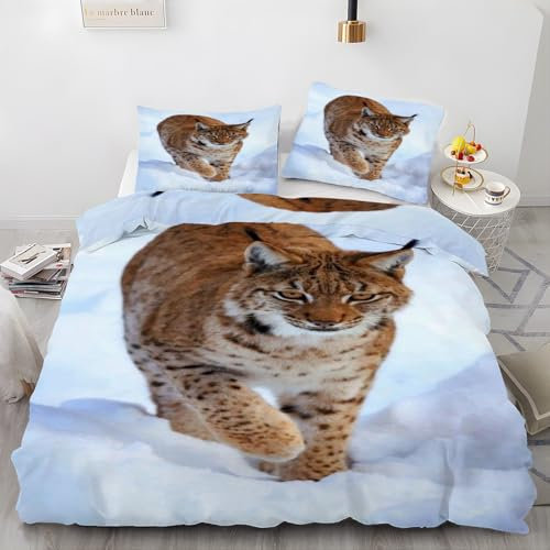 EXSANLIEAY Tier BettwäSche 135x200 Luchs BettwäSche-Sets füR Jeden, Bettbezug Wende Microfaser mit Reißverschluss - 1 Bettbezügen & 2 Kissenbezügen 80x80, Weich & Bügelfrei