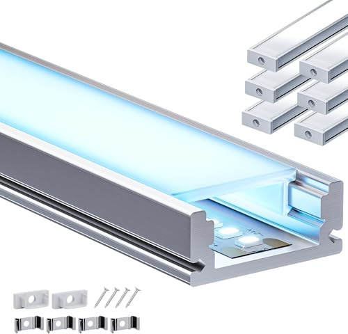 Shine Plus Profili LED Cartongesso da 2 Metri in Alluminio per Strisce Profilo per LED (17.4×7mm U-Form, 6×1 Meter)