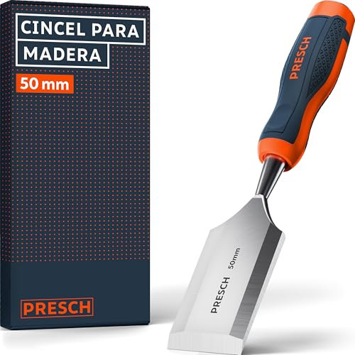 Presch Stechbeitel 50mm - Profi Stemmeisen mit 25° Keilwinkel - Perfekt geschliffen für sofortigen Einsatz - Robuste Metall-Schlagkappe für dauerhafte Nutzung - Ergonomischer Griff für sicheren Halt