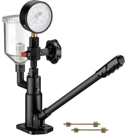 Wiltec Diesel Einspritzdüsentester, Einspritzdüsen Prüfgerät mit Manometer 0-600 bar, Injektor Testgerät inkl. Adapter, Kraftstoffbehälter und Hebel