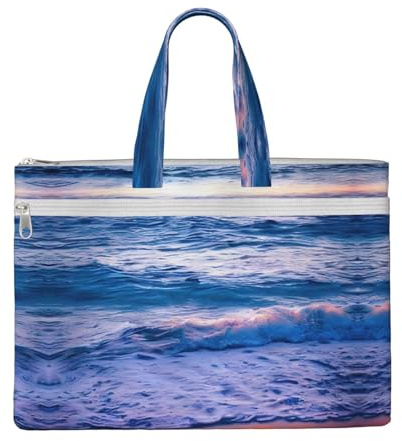 SDEGTHO Beach Sunset Ocean Waves Zippered Document Bag With Handle For Carrying Paper Files Books Filing Folder