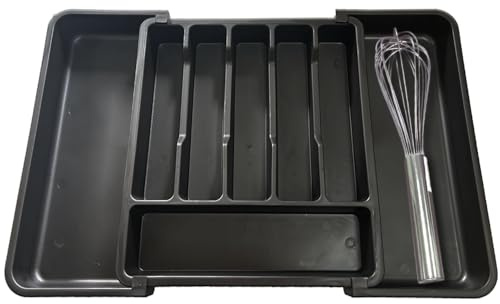 huiyonglan Cutlery Drawer Organiser, Expandable Kitchen Drawer Storage Organiser, Adjustable Cutlery Tray, Multipurpose Utensil Organisation for Forks, Knives, Spoons, 8 Compartment, Black