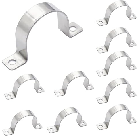 Bamyli 10 Stück U-Rohrschellen 50mm, Dicke 1,2mm 304 Edelstahl Schwerer Zweiloch Rohrschellen Rohrhalterung für Gas, Wasserleitungen und Kabel Befestigungsschelle für Leerrohr 50 mm