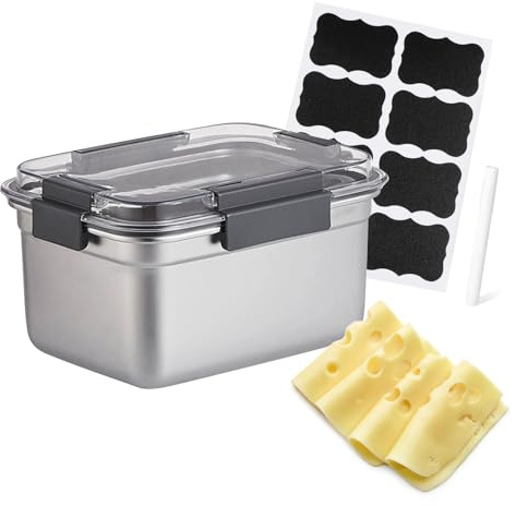Yomjarl Cheese Container for Refrigerator,Cheese Stainless Steel Container with Lids,Deli Meat Saver,Kitchen Storage Keeper box,fridge organizer Stackable Sliced Grated,Shredded,Cheddar Cheeses Holder