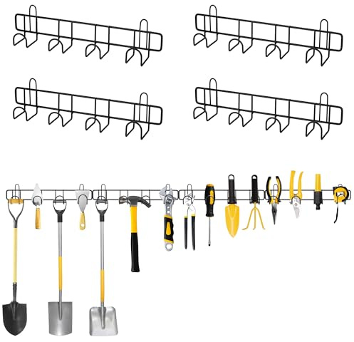 Hejo 4 Stück Gerätehalter Besenhalterung Wand, Gerätehalter Wandhalterung aus Metall, Gartengerätehalter Lagerschuppen Gartenwerkstatt-Aufbewahrung für Schaufeln, Rechen, Besen (Schwarz)