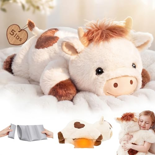 Mewaii Weighted Teddy Cow Plush 2.3kg, Dual Hot-Cold and Adjustable Weight Stuffed Animal for Comfort & Cozy, Cuddly Real Hug Gaint Plushies Gifts for Women & Girls & Kids, 50cm(23inch)