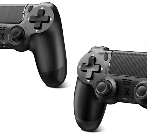 Glitfix Wireless Controller für PS-4, Game Controller kompatibel mit PS-4/Pro/Slim/PC Gamepad mit Turbo/Zurück Taste/Dual Vibration/6-Achsen Gyro Sensor/Touchpanel (2Pcs,Schwarz+Schwarz)