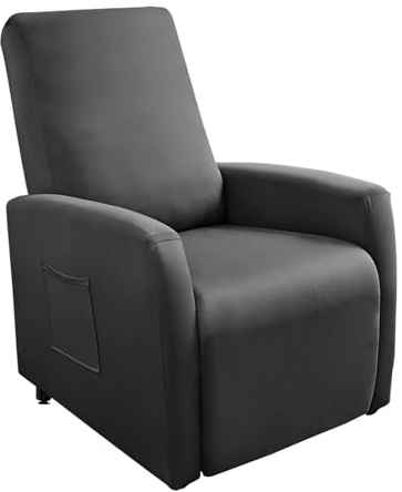 Btstil 4-Teilig Sessel überzug Stretch, All-Inclusive Sesselschoner für Fernsehsessel mit Taschen, Einfarbig Wasserdicht Sesselschoner für Relaxsessel (Dunkelgrau)
