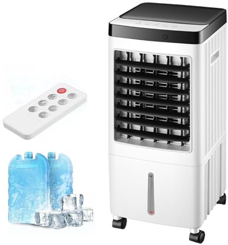 Portable Air Cooler 10L, 220V 65W Evaporative Cooler Fan, Quiet Cooling for Home, Office, Bedroom, 3-Speed, Humidifier Function, Lightweight with Wheels & Remote Control, Energy Efficient Design (10L)