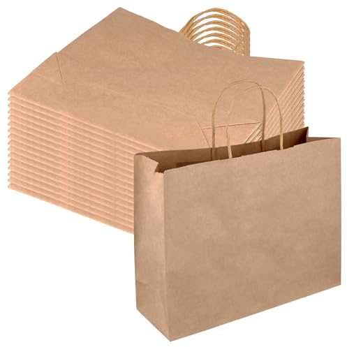 JIAYUET 30 Pack Brown Kraft Paper Bags with Handles, 32 x 11 x 25cm Gift Bags for Shopping, Party, Wedding Birthday Celebrations