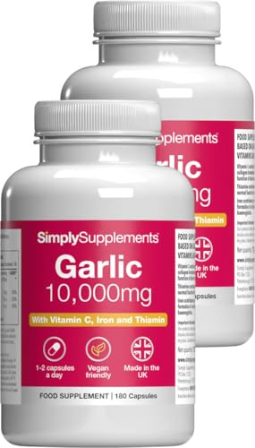 High-Strength Odourless Garlic Capsules | Supports Heart, Normal Blood Circulation & Immune Health | with Vitamin C, Iron & Thiamine | Vegan Friendly | 360 Capsules = 6 Months’ Supply | UK Made