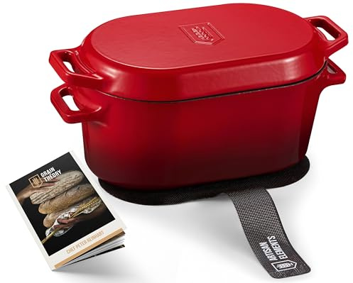 Kook Dutch Oven, for Bread Baking, Sourdough Loaf Pan, Dual Handles, Enameled Cast Iron, with Sling, Dishwasher Safe, 3.4 Qt, Cherry Ombre