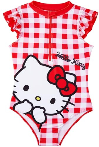 Barbie | Hello Kitty | Disney Stitch Girls Swimming Costume 5-14 Yrs, One Piece Bathing Swimsuit, Front Zip-Up Beach Swimwear