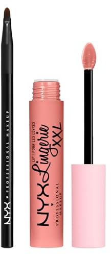 NYX Professional Makeup Lip Lingerie XXL Rossetto Liquido Matte 01 Undress'd No Transfer Formula Vegana Flacone da 4ml + Pennello Labbra Pro Brush Lip con Punta Sottile - Set da 2