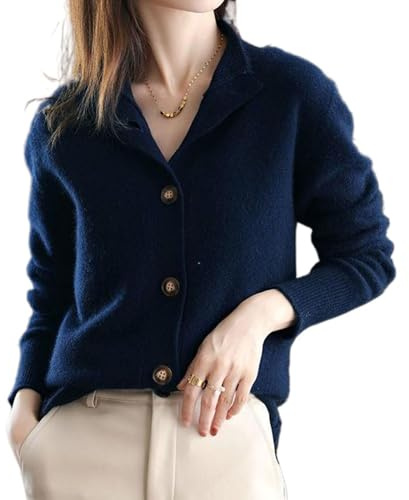 Generico Cardigan a Maglia in Cashmere da Donna, magliere a Pulsante a Maglia in Cavo, magliero Leggero a Maniche Lunghe Aperto Davanti (Blue,M)