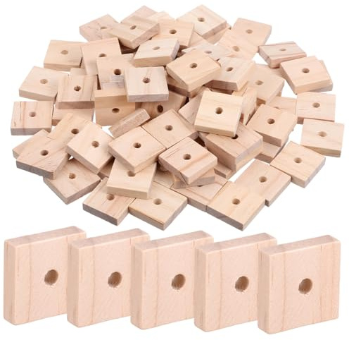 SHINEOFI 100 Stück Teiliges Natürliche Holzklötze zum Selbergestalten Vogel kauspielzeug mit Aufhängeöffnung DIY Vogelspielzeug für Papageien Sittiche und Wellensittiche Käfigzubehör für