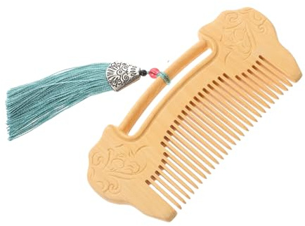 TOYZFRIENDY Wooden Hair Comb for Women and Men with Fine Teeth, Comfortable Scalp Massage, Meticulously Hand Polished Golden Sandalwood Comb Featuring Unique Ruyi Lock Carving, for Beard