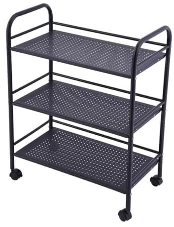 Carrello da cucina Carrello da cucina in metallo nero a 3 livelli con ruote bloccabili Carrello di servizio per lo stoccaggio in cucine di hotel e ristoranti