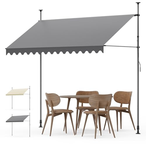YEAUPE PRO Klemmmarkise | Balkonmarkise ohne Bohren | Klemmmarkise mit Handkurbel | Markise UV-beständig höhenverstellbar & wasserabweisend | Grau (350 * 180cm)
