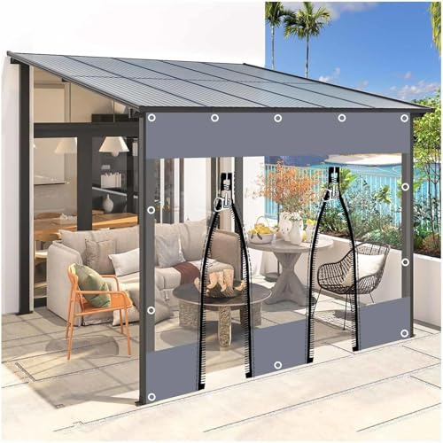 Waterproof Clear Tarp Curtains, Outdoor PVC Transparent Tarpaulin Side Panels, with Zipper Door, Weatherproof Tarpaulin for Pergolas Terraces Garages, 0.3mm,2zips-4.5x2.3m/14.8 * 7.5ft