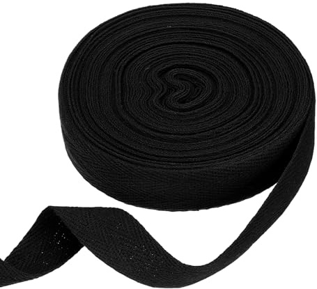 QUARKZMAN Nastro in Cotone A Spina di Pesce 20mm x 10 Metri Nastro A Treccia Tessitura A Spina di Pesce Nastro A Bordo Obliquo per Fai da Te Cucire Regalo Imballaggio Nero