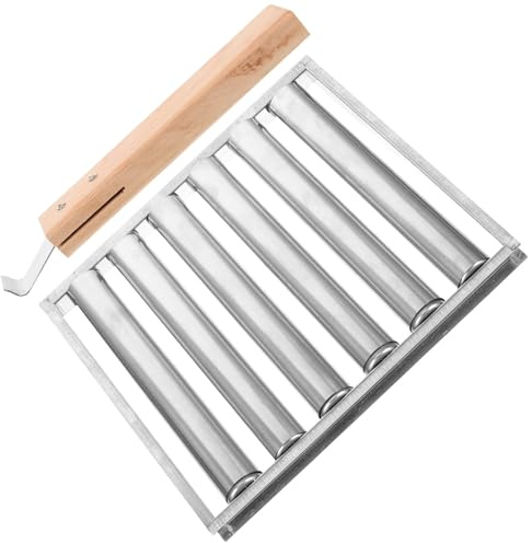 VALICLUD Wurstroller aus Edelstahl mit Langem Holzgriff Grillrost für Camping und Outdoor Gleichmäßiger Wurstgrillständer für Lagerfeuer und Picknick
