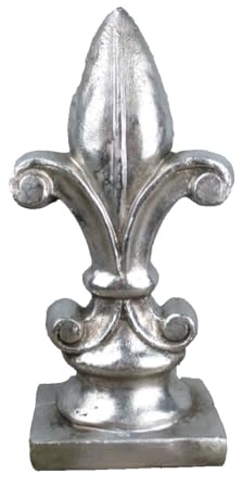 Generisch Französische Lilie - Silber - Polyresin - Kunststein -Fleur de Lis Zeitlose Skulptur Höhe 26cm Deko Figur Aufsteller Dekoobjekt